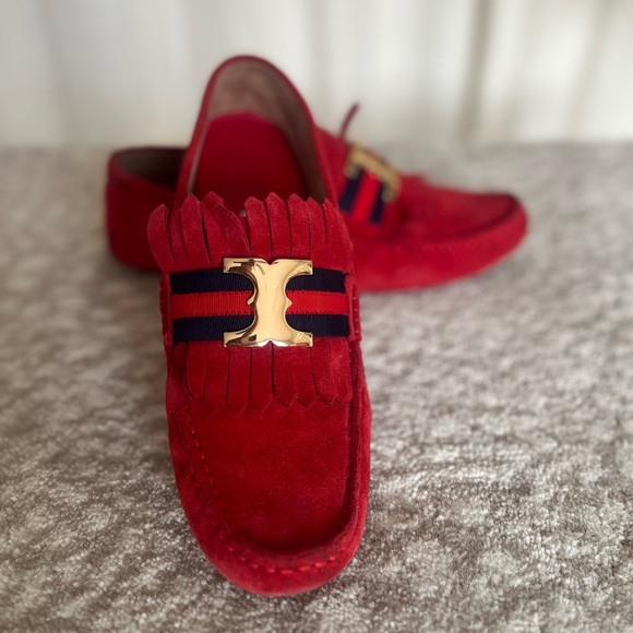 Tory Burch Shoes - Tory Burch Gemini Driving Loafer - Red Suede -  size 10
